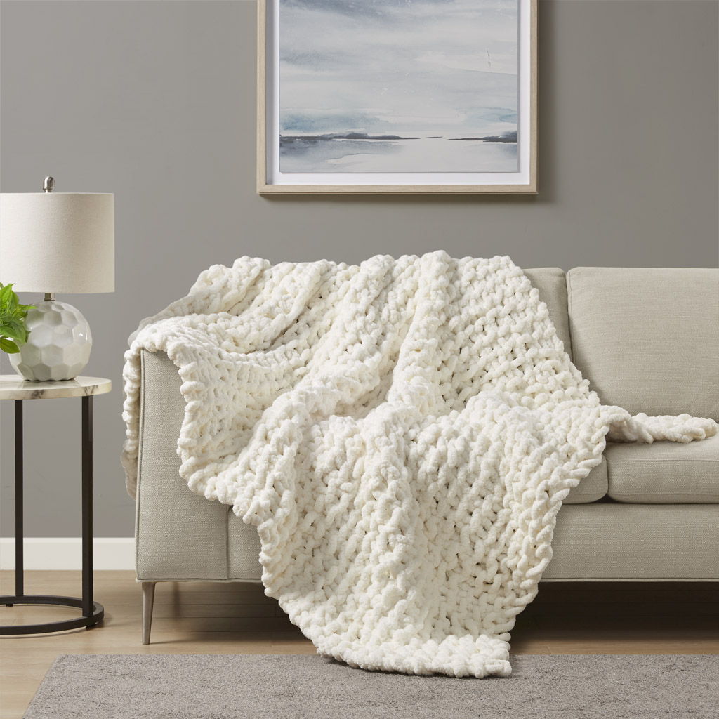 Chenille Chunky Knit - Throw - Ivory
