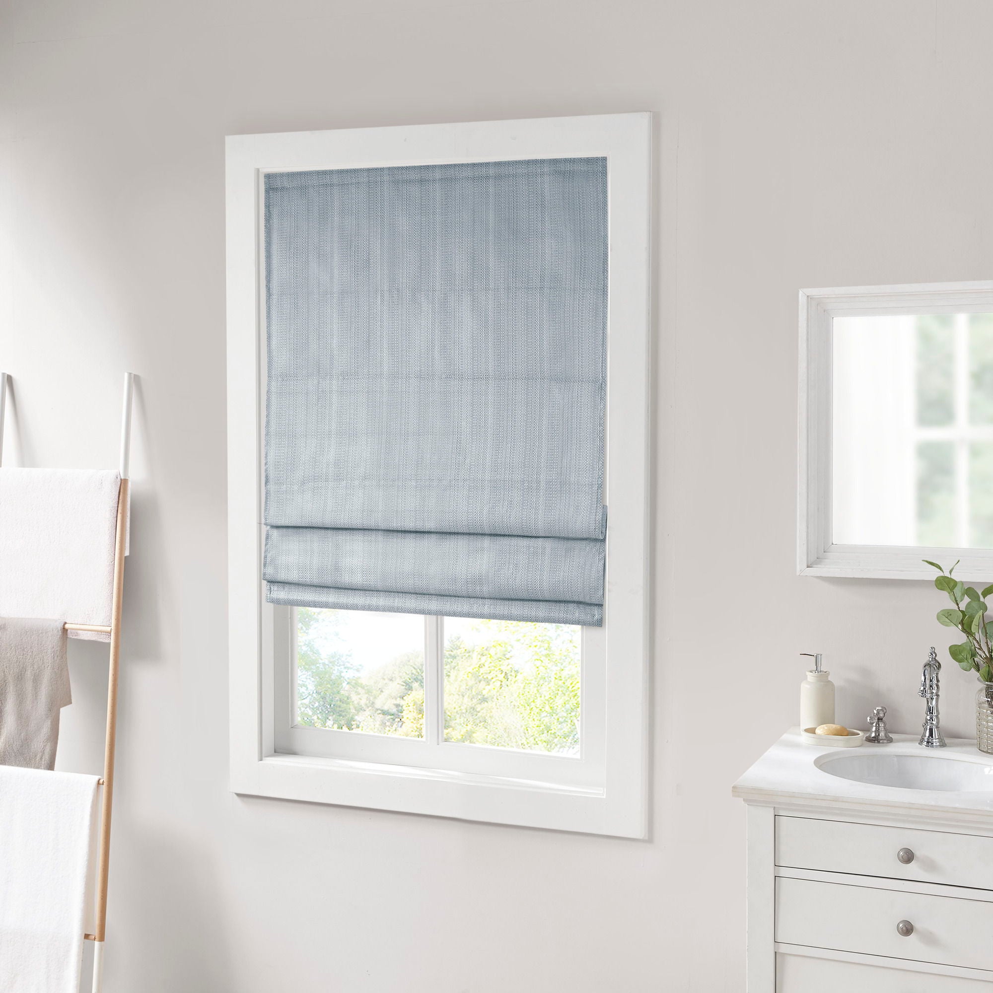 Galen - 31" Basketweave Room Darkening Cordless Roman Shade - Blue
