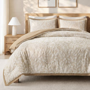 Solace Leaf - King/California King 3-Piece Cotton Blend Botanical Jacquard Comforter Set - Beige