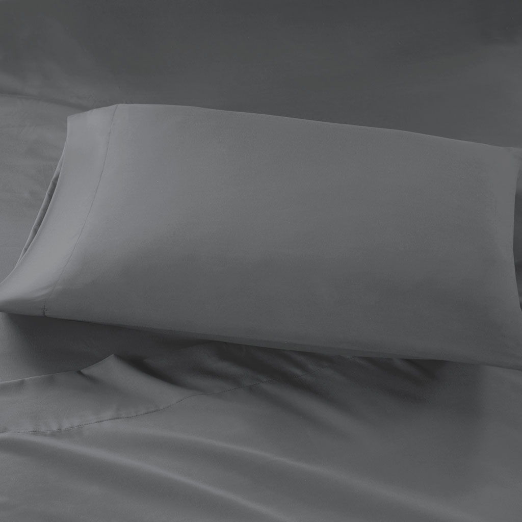 Microfiber - Twin Sheet Set With Side Storage Pockets - Charcoal