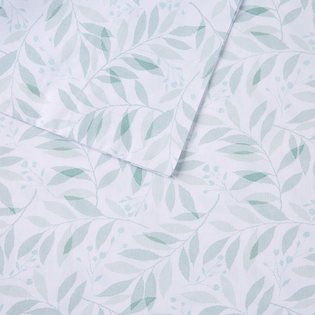 200 Thread Count Printed Cotton - Queen Sheet Set - Green Leaves