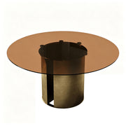 Round Dining Table With Glass Top, Kitchen And Living Room Furniture - Brown