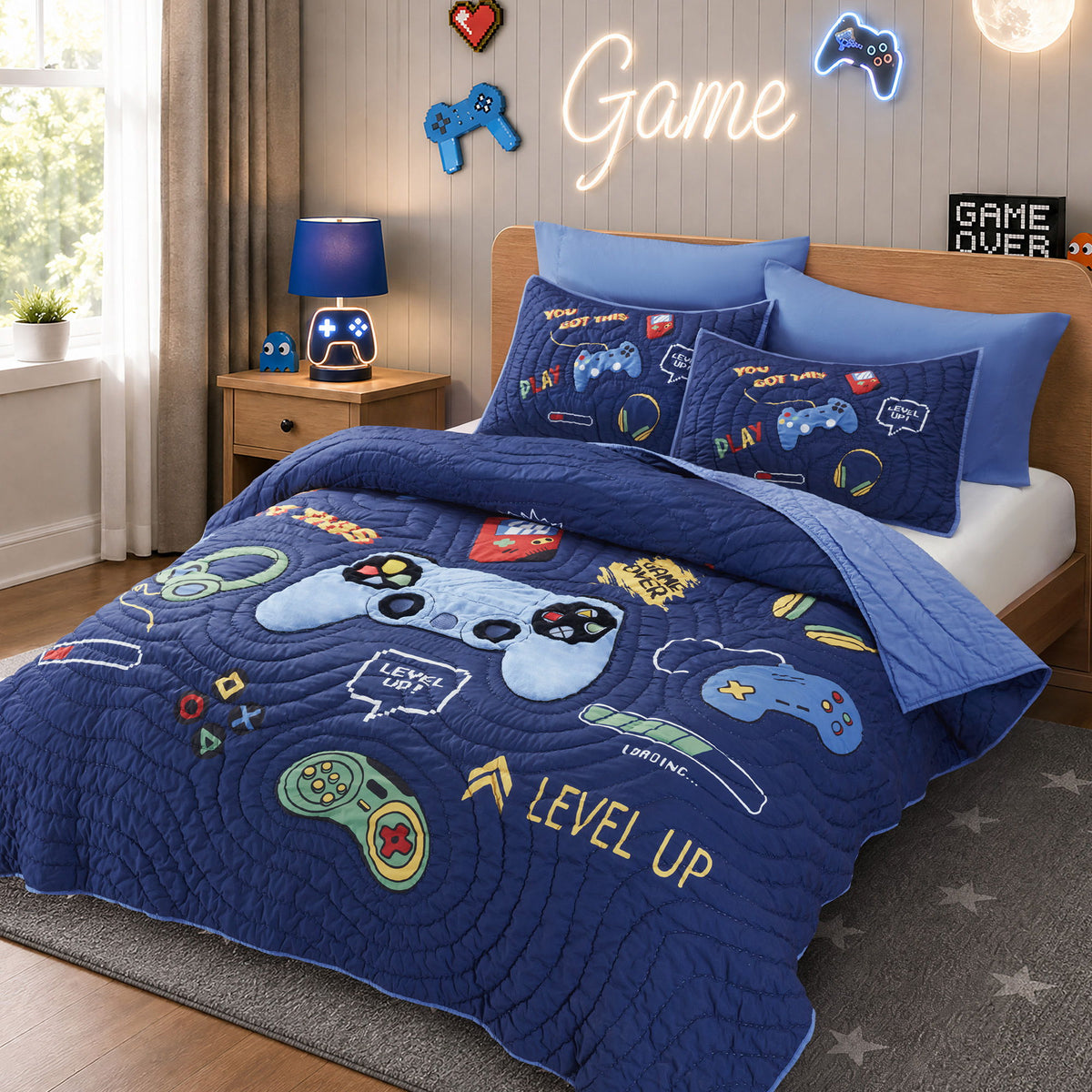 Game - Queen Quilt Set - Navy