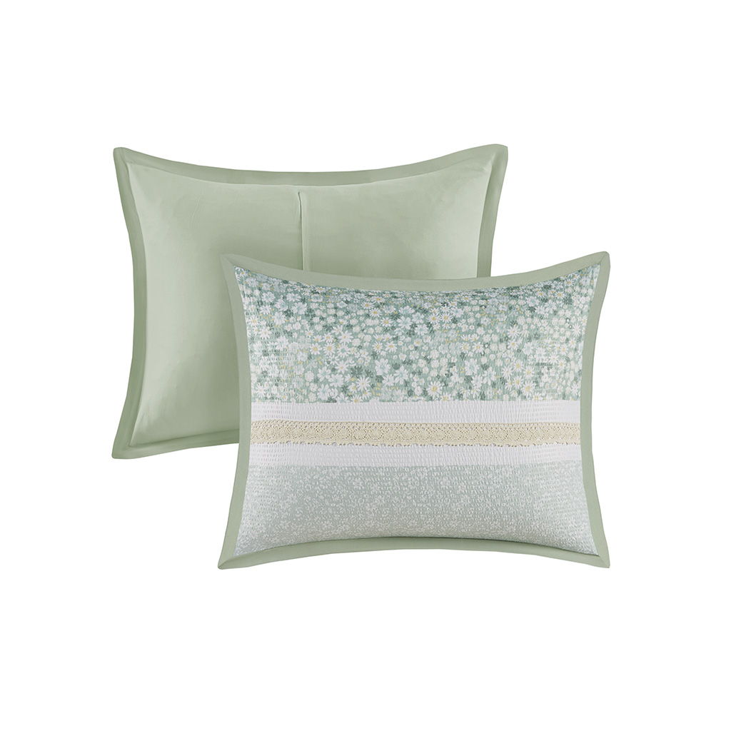 Caralie - 5 Piece Full Seersucker Comforter Set With Throw Pillows - Green