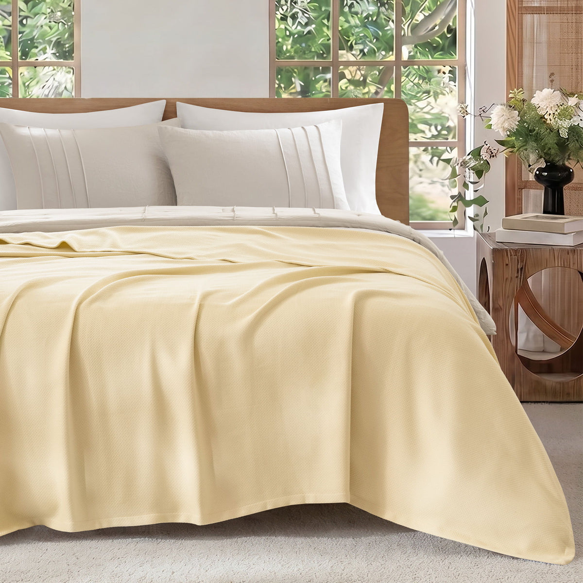 Egyptian Cotton - Full/Queen 100% Certified Egyptian Cotton Blanket - Micro-Herringbone Yellow
