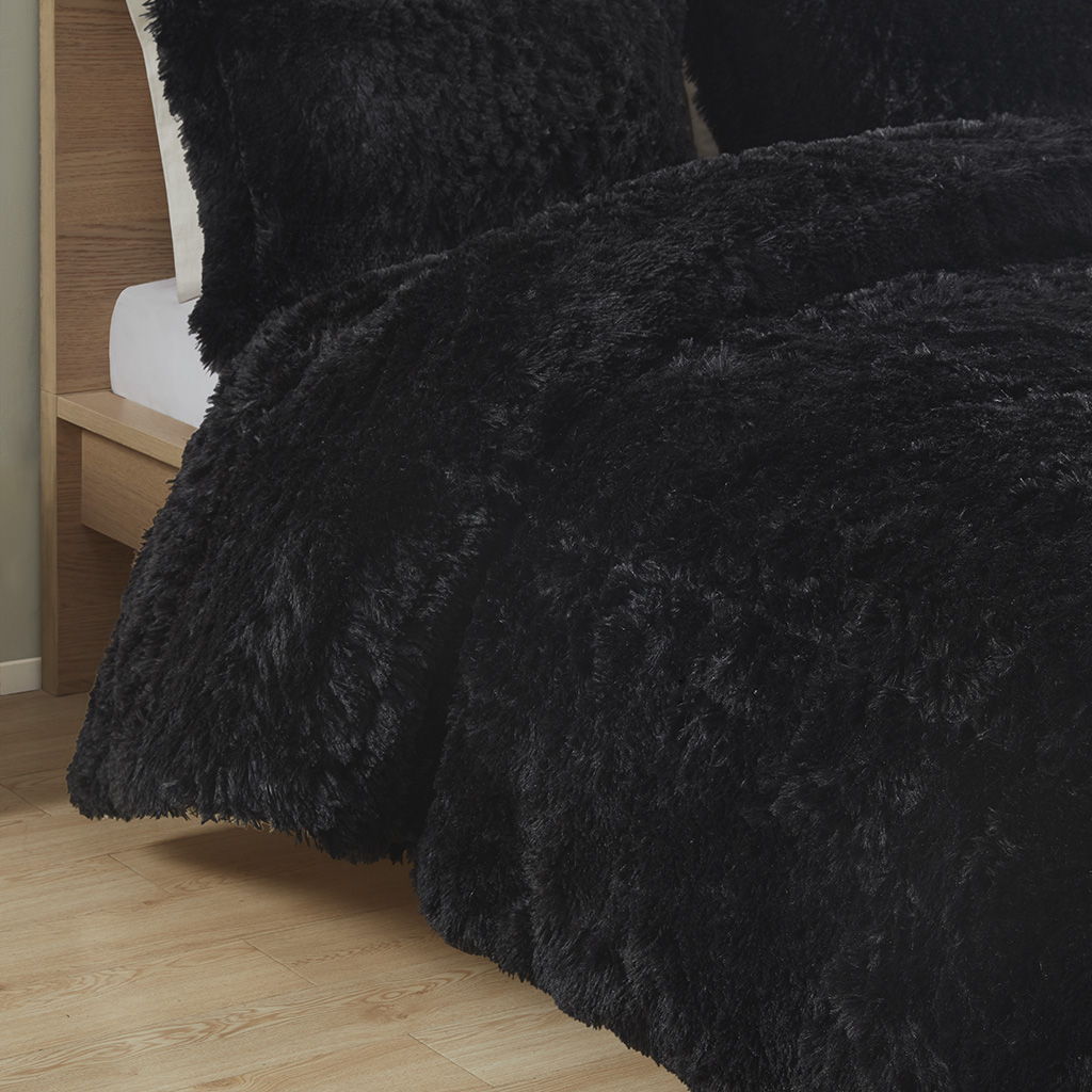 Malea - King Shaggy Long Comforter Mini Set - Black