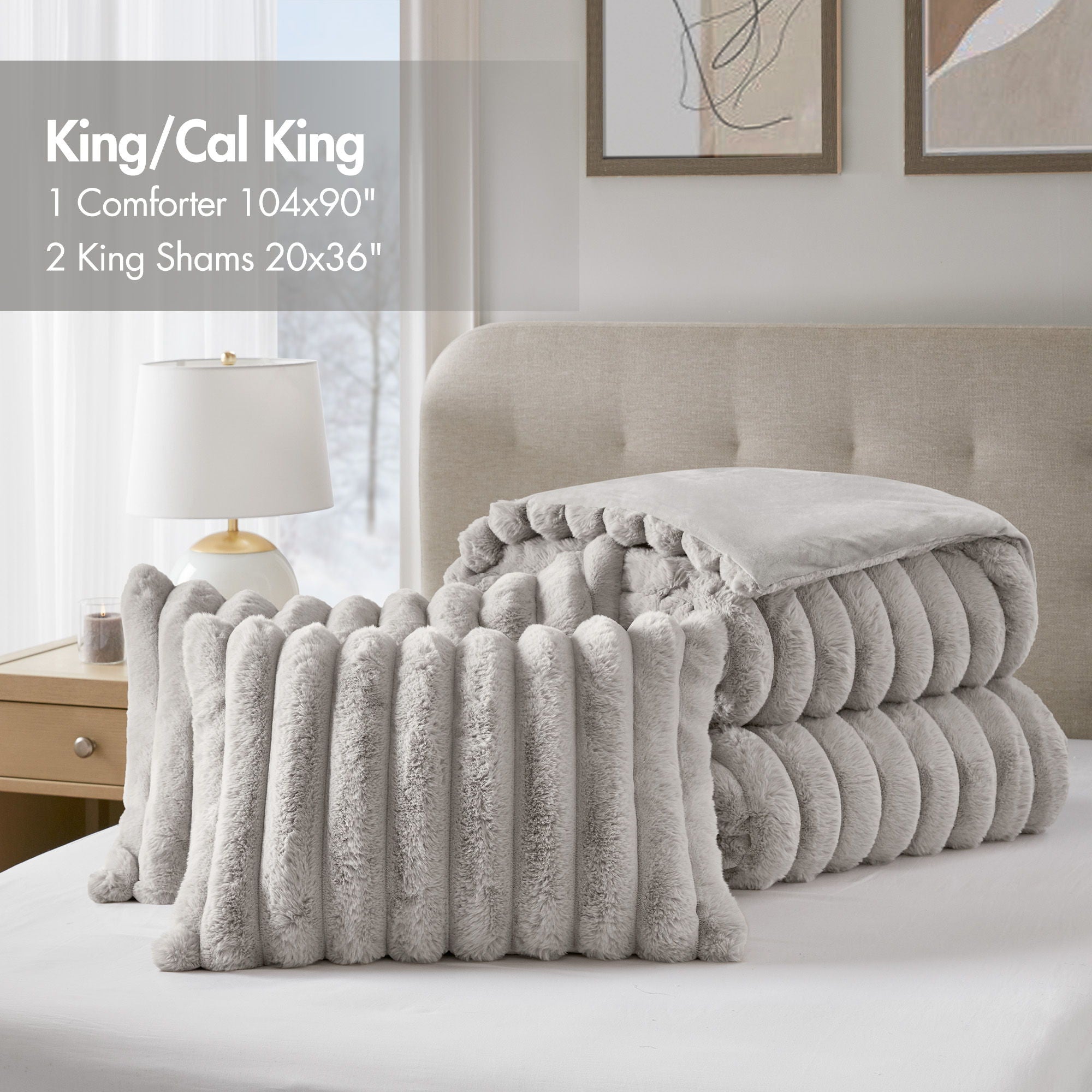 Jasmine - King Ultrasoft Ribbed Comforter Set - Light Gray