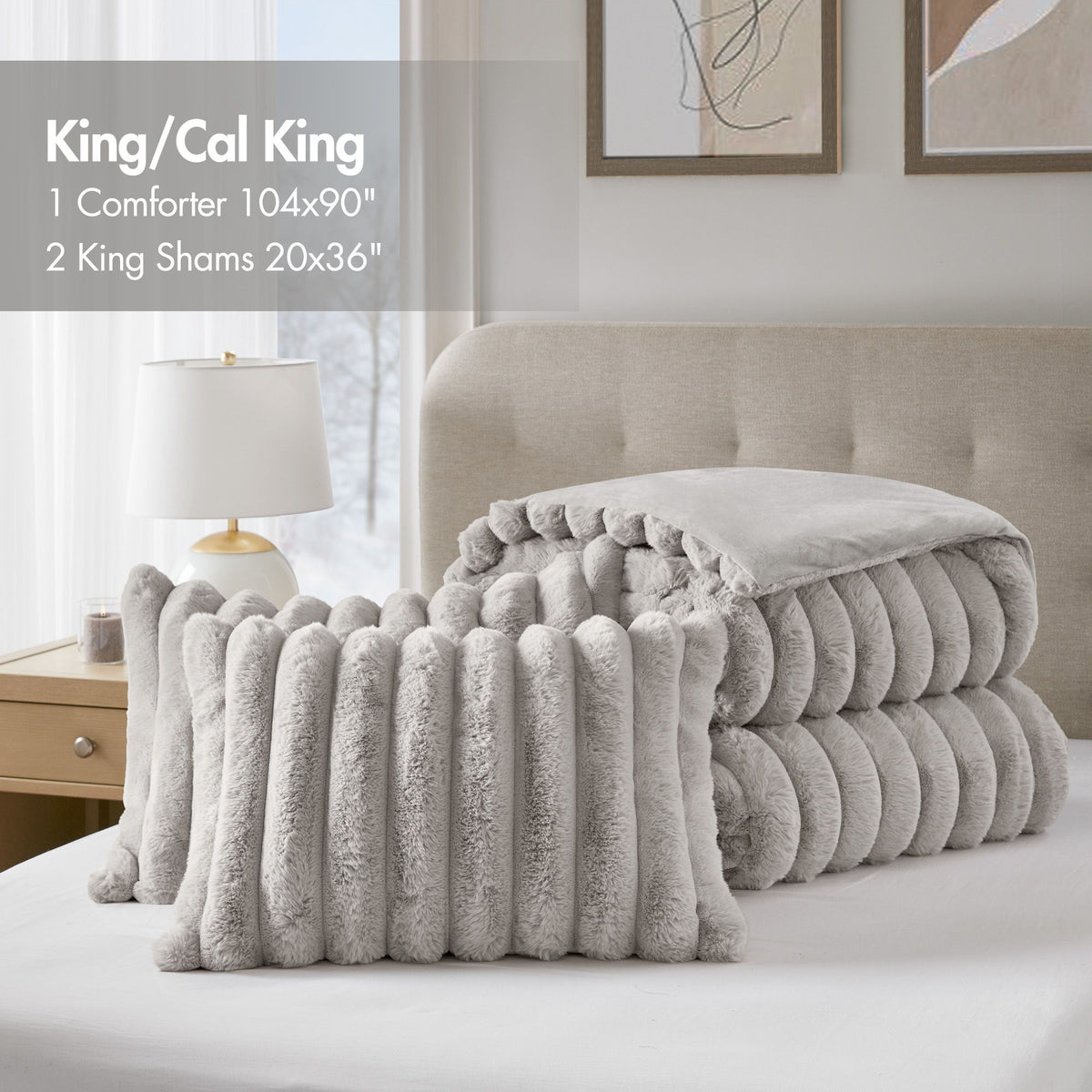 Jasmine - Full/Queen Ultrasoft Ribbed Comforter Set - Light Gray