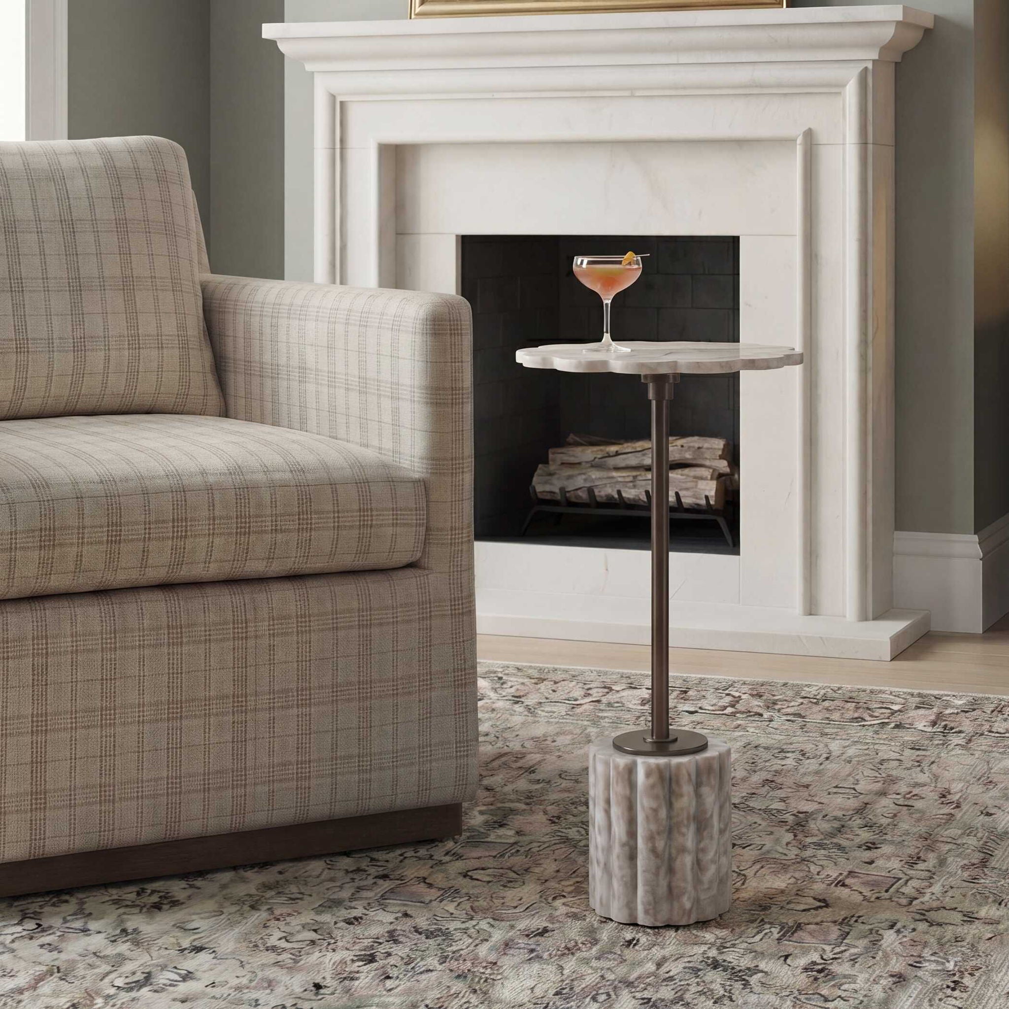 Lana - Scalloped Marble Drink Table - Bronze / White