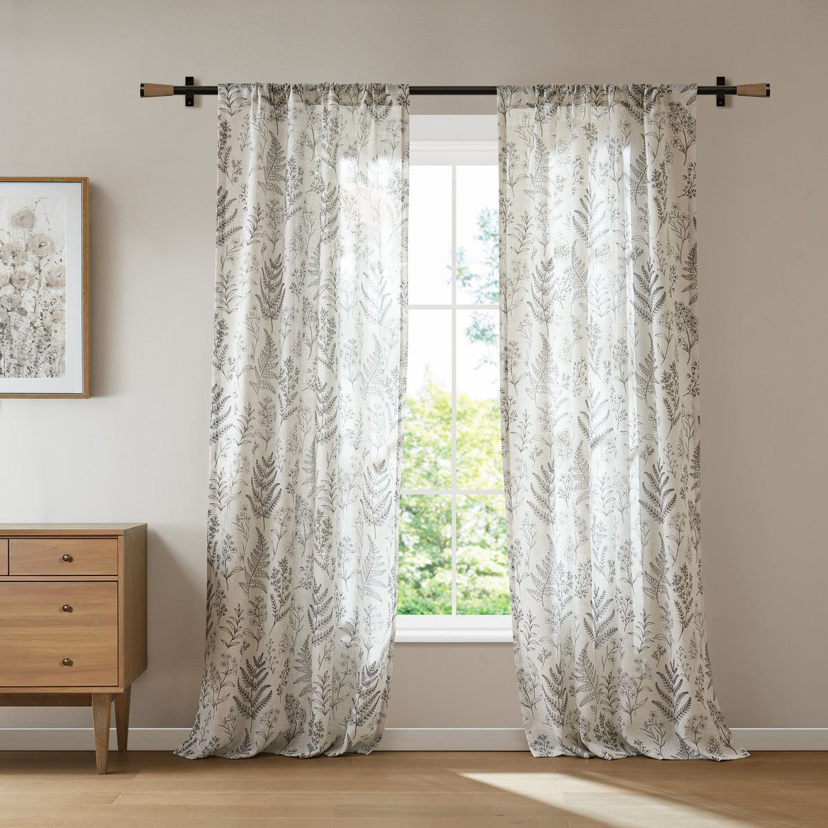 Aria - Floral Window Panel - Charcoal
