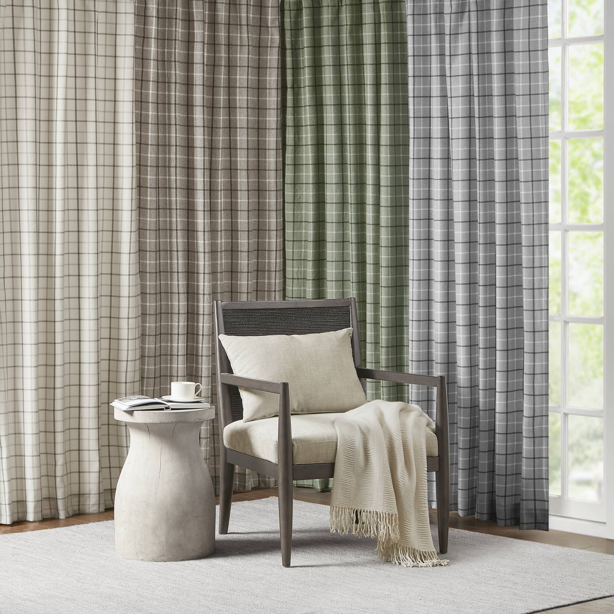 Anaheim - 50x63" Plaid Rod Pocket And Back Tab Curtain Panel With Fleece Lining - Brown