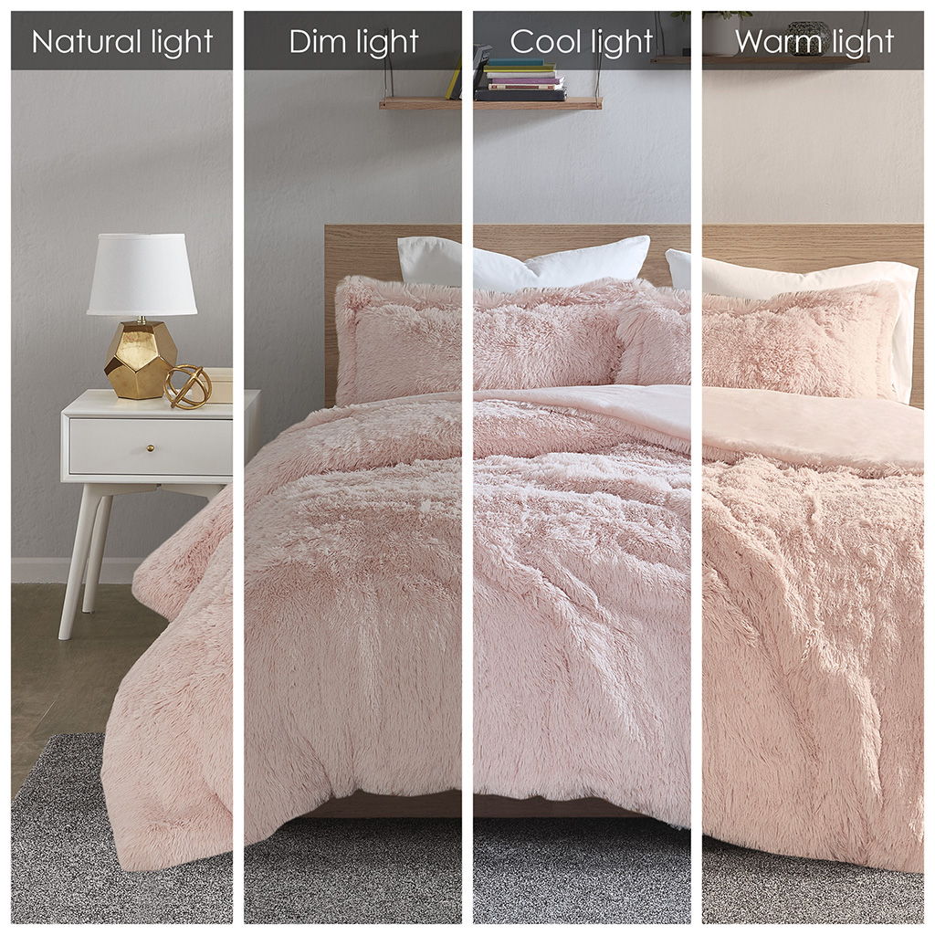 Malea - Twin Shaggy Duvet Cover Set - Blush