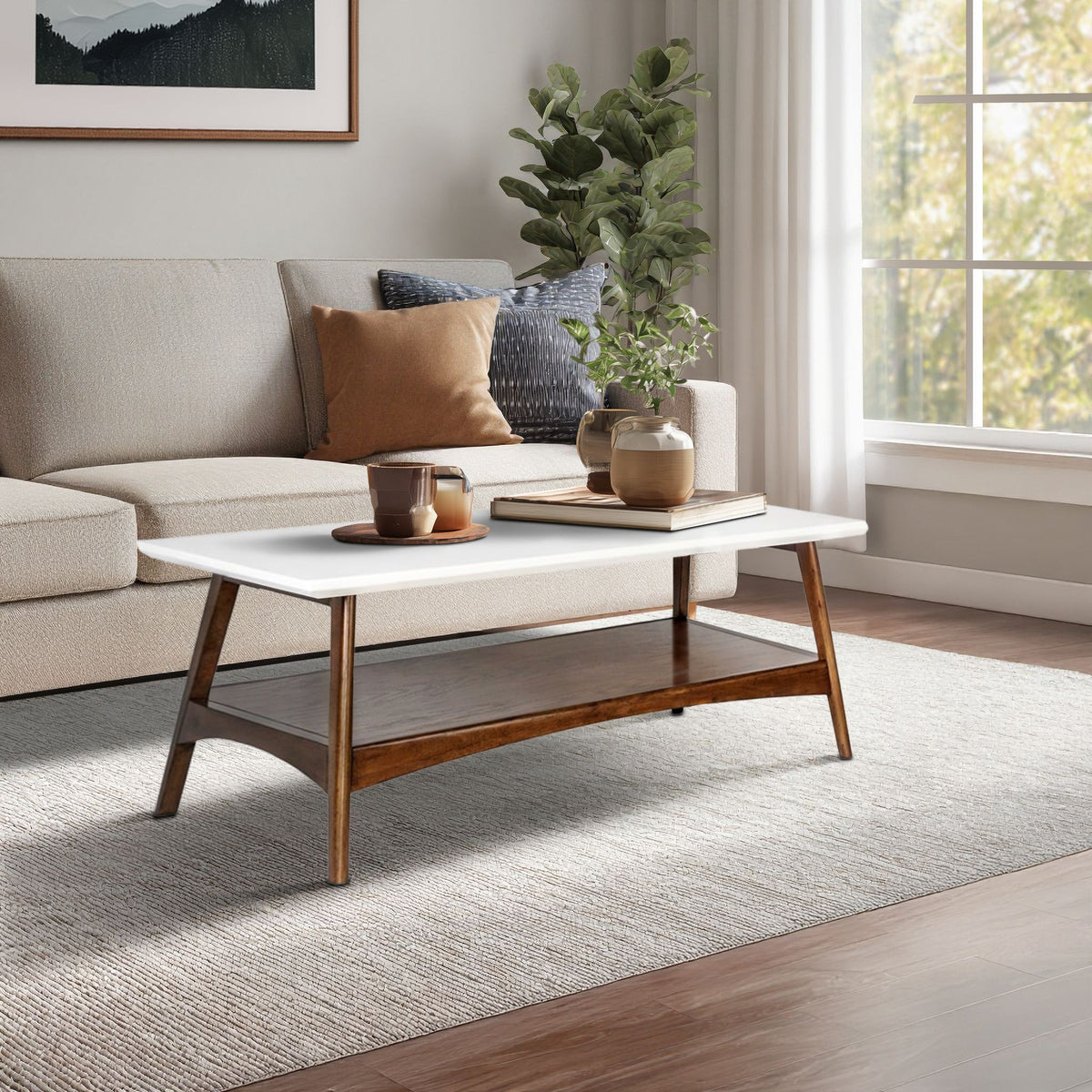 Parker - Coffee Table - Off-White / Pecan
