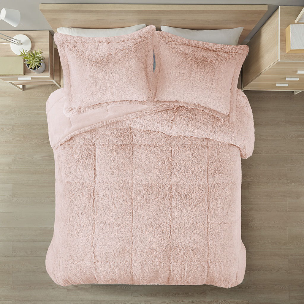 Malea - Twin Shaggy Comforter Mini Set - Blush
