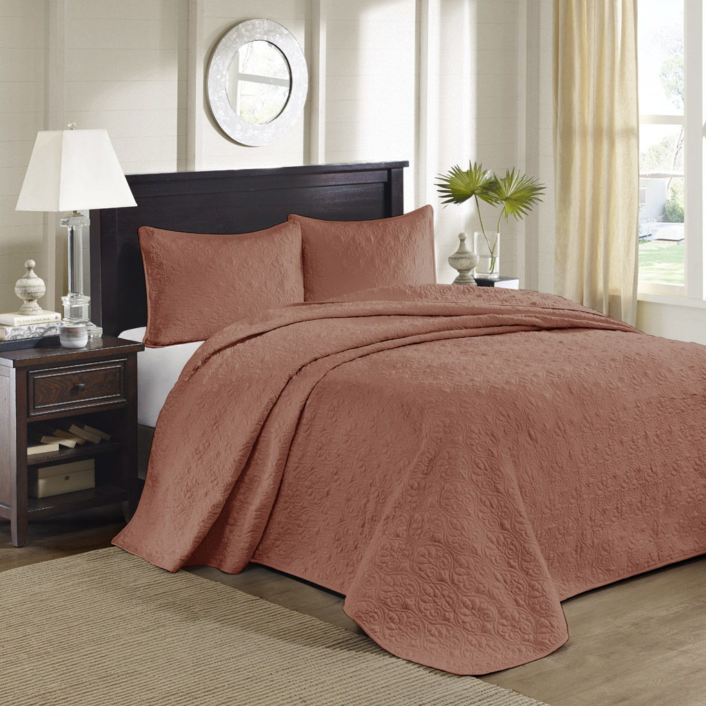 Quebec - 3 Piece Queen Reversible Bedspread Set - Clay Red