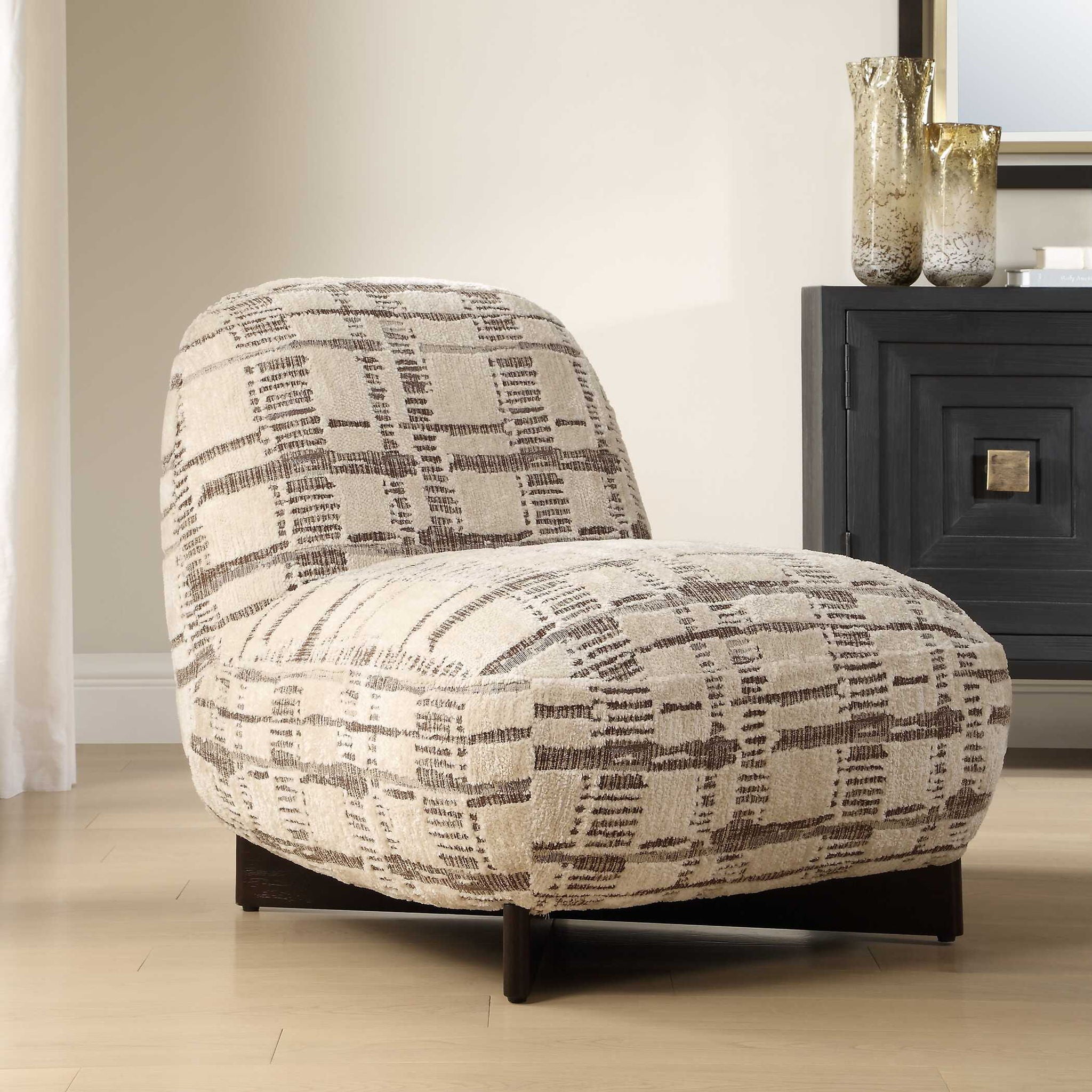 Evans - Modern Armless Accent Chair - Beige / Brown