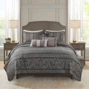 Bellagio - 6 Piece Full/Queen Quilt Set With Throw Pillows - Gray