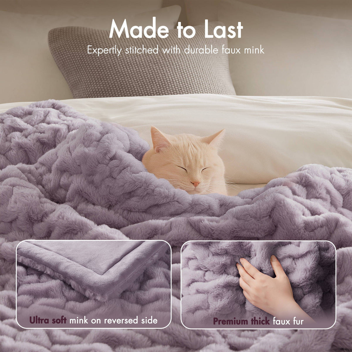 Ruched Fur - Ruched Throw - Lavender