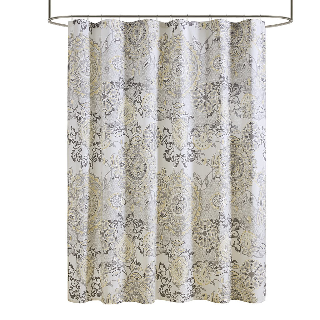 Isla - Printed Cotton Shower Curtain - Yellow