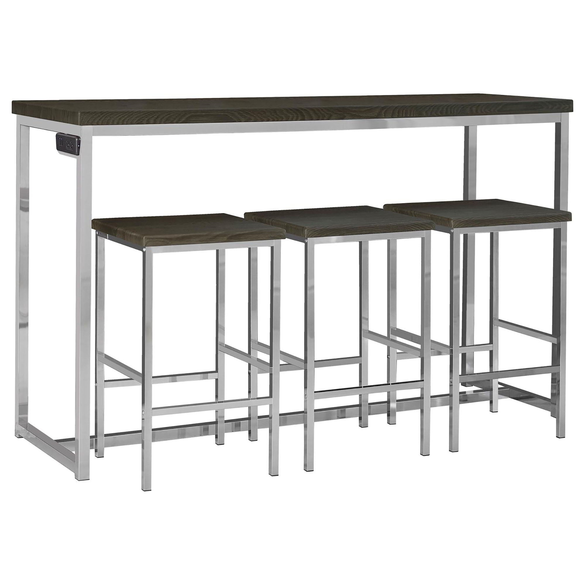 4 Piece Counter Table Set With Built In Power Outlet - Brown