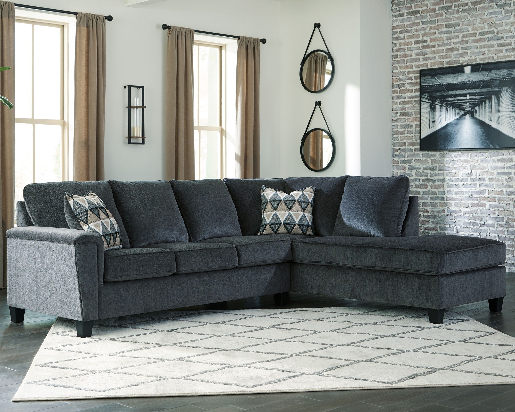 Abinger - Right Arm Facing Chaise Sleeper 2 Pc Sectional - Smoke