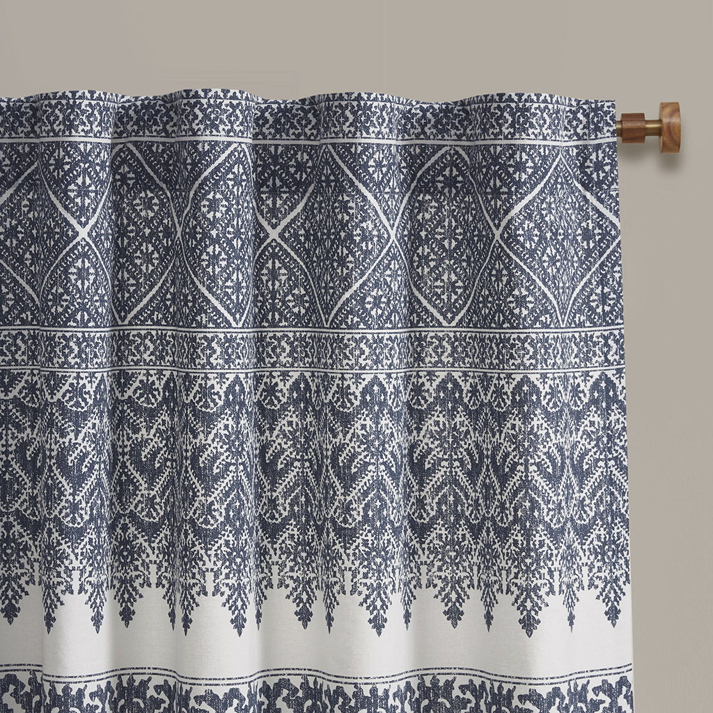 Mila - Printed Window Panel With Detail And Lining - Navy