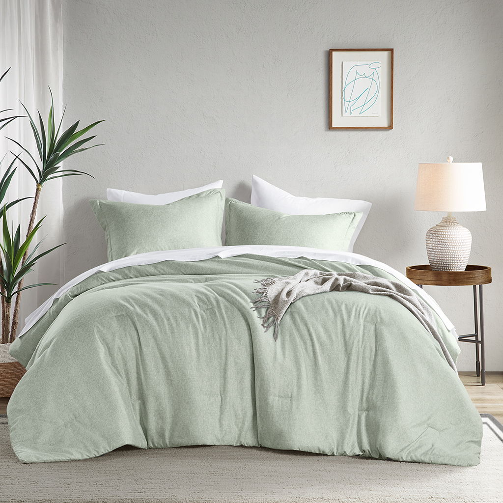 Camden - Twin/Twin Long Chambray Print Solid Comforter Set - Sage Green