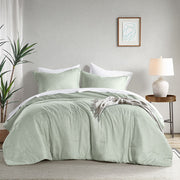 Camden - Twin/Twin Long Chambray Print Solid Comforter Set - Sage Green