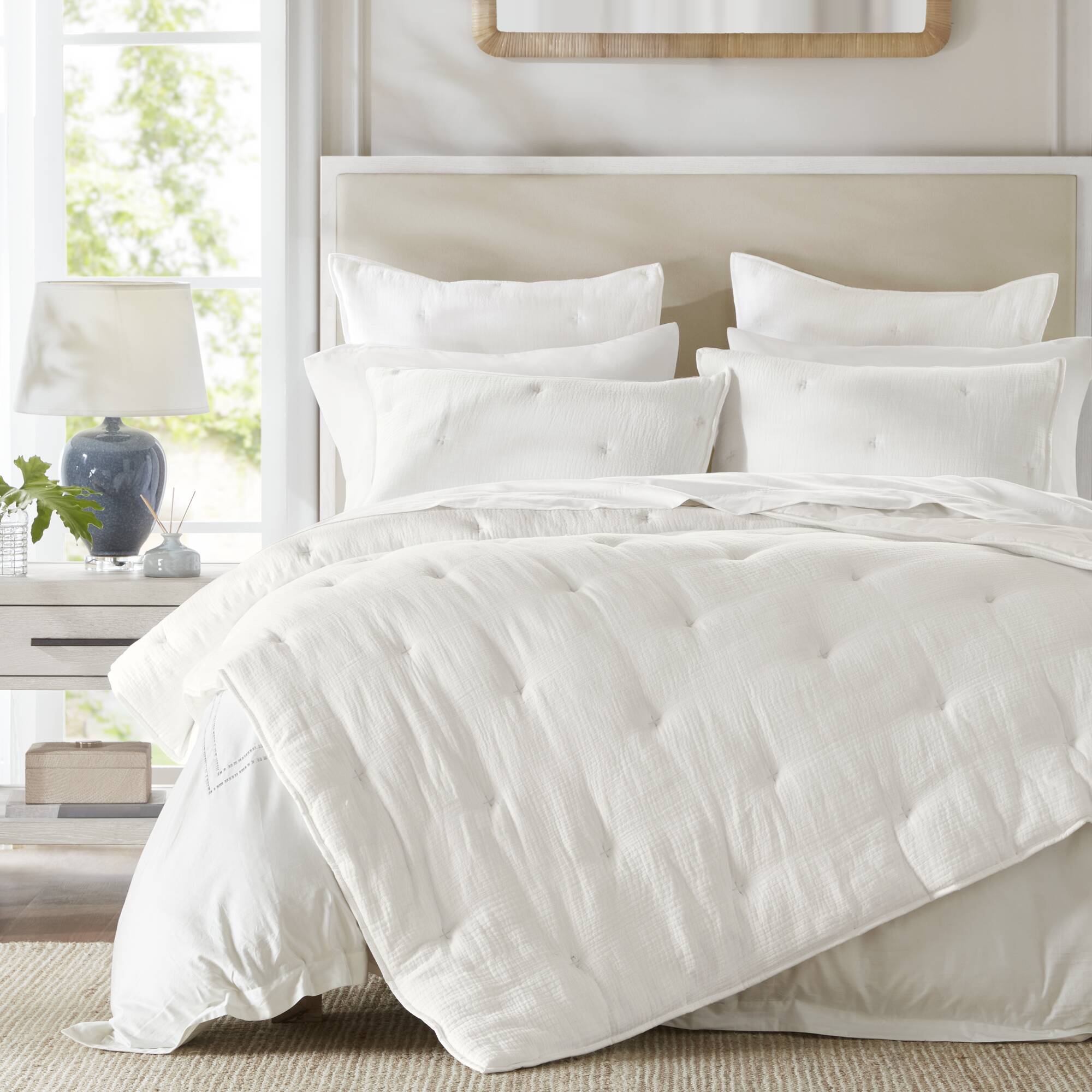 Breeze - Full/Queen Cotton Gauze Embroidered Quilt Set - White