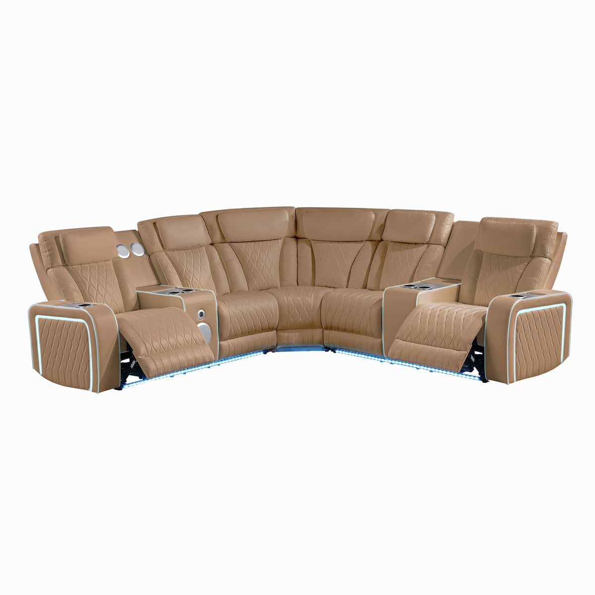 Electra - Power Recliner Sectional Sofa With Power Headrests, Console Loveseats, Wedge, LED Light Strip, Speakers