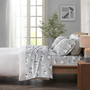 Cozy Flannel - Twin Printed Sheet Set - Gray Penguins