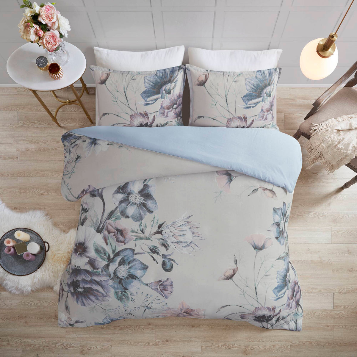 Cassandra - King 3 Piece Printed Duvet Cover Set - Blue