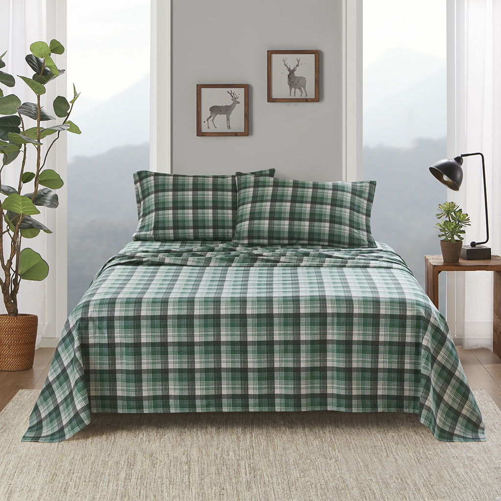 Flannel - Queen Sheet Set - Green Plaid
