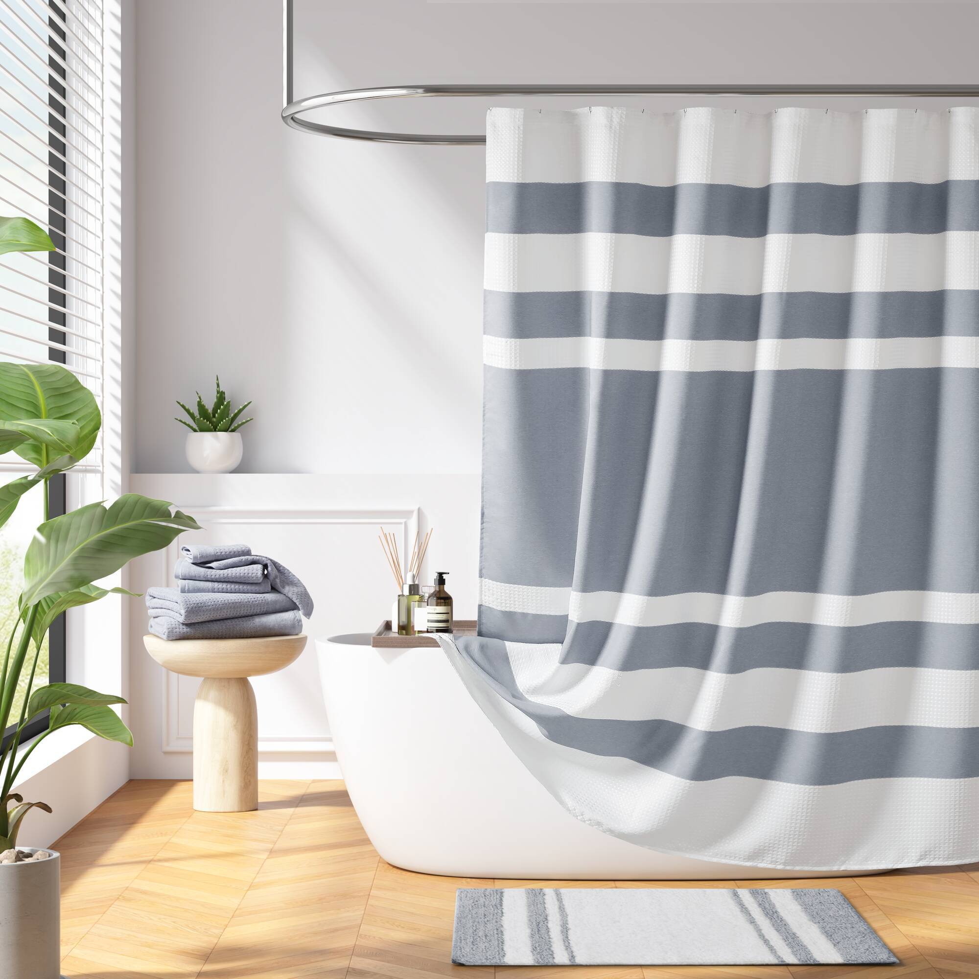 Spa Waffle - 108" x 72" Shower Curtain With 3M Treatment - Dark Blue