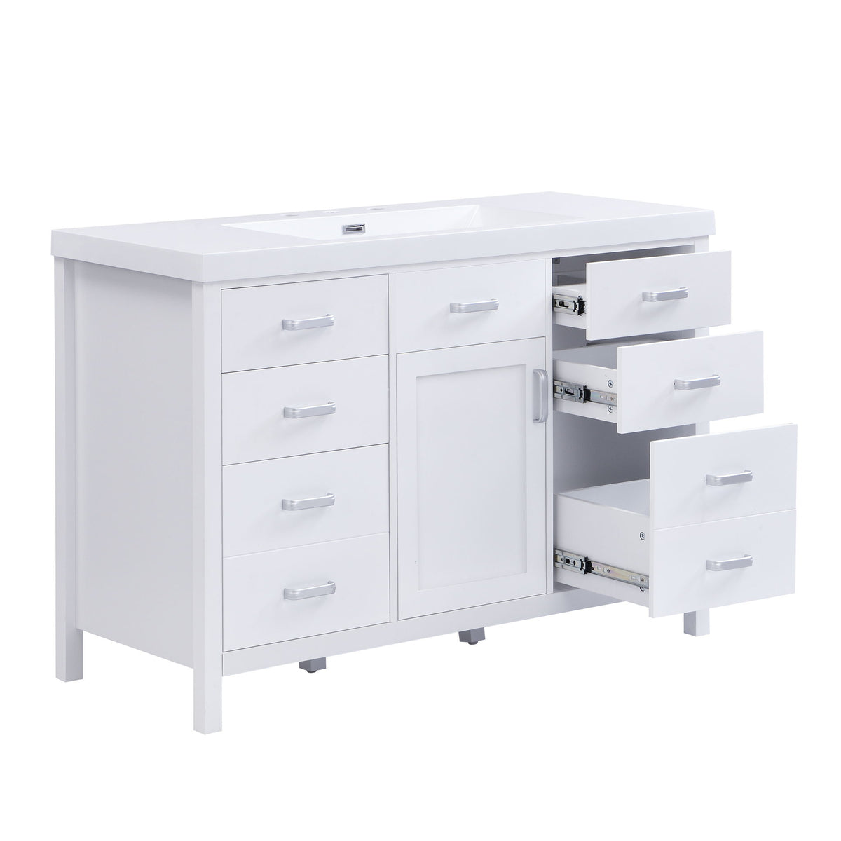 47.25" Modern Bathroom Vanity With Sink, Soft Close Single Door & 6 Drawers - White