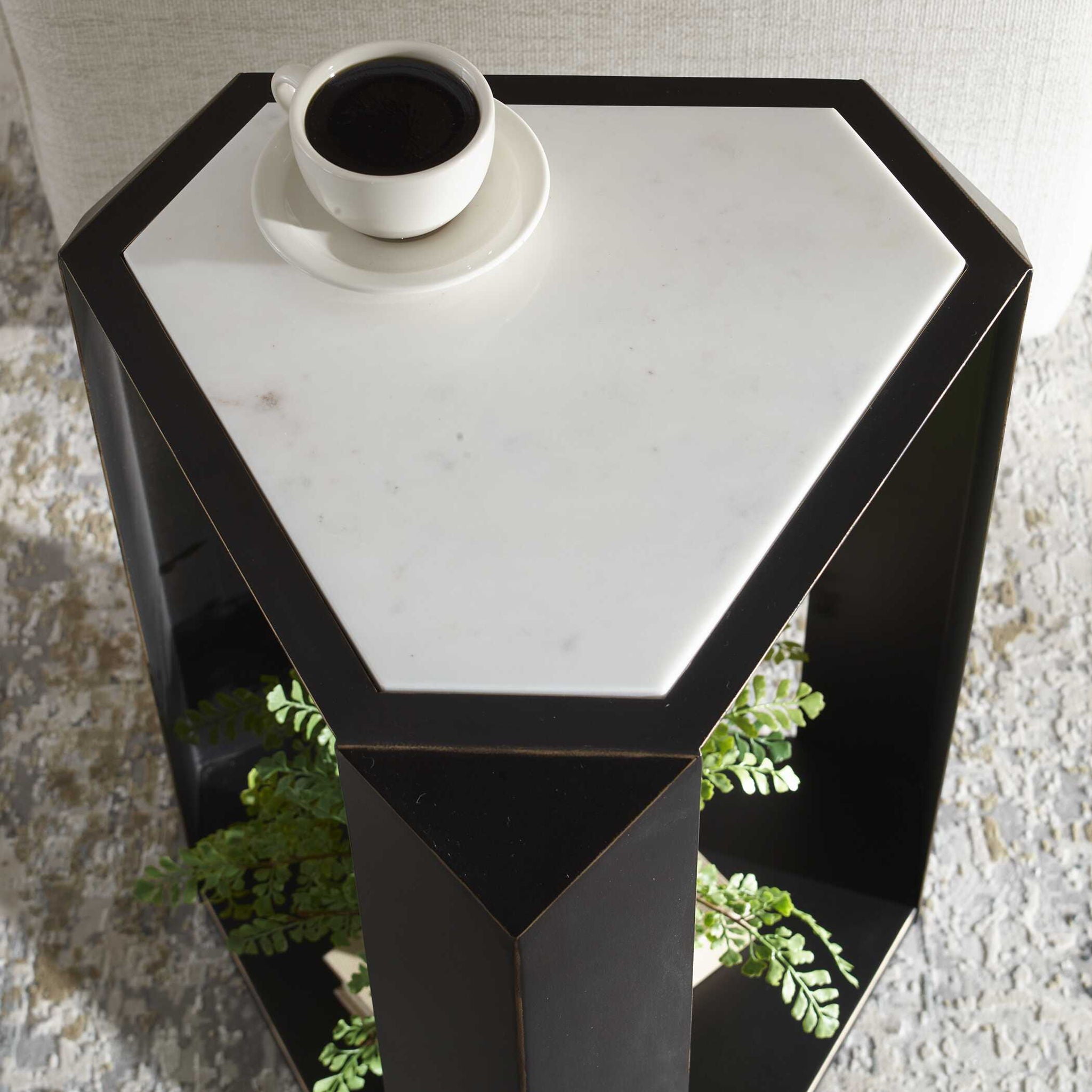 Keenan - Geometric Accent Table - Bronze / White
