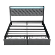 Floating Bed Frame With Rgb LED Light, 2 Storage Drawers & Headboard Shelf
