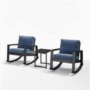 Outdoor Rocking Bistro Set Of 3, Oversized Rocking Chairs With Cushions And Side Table - Black / Blue