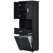 Tall Bathroom Cabinet With Tilt-Out Laundry Basket And Upper Storage