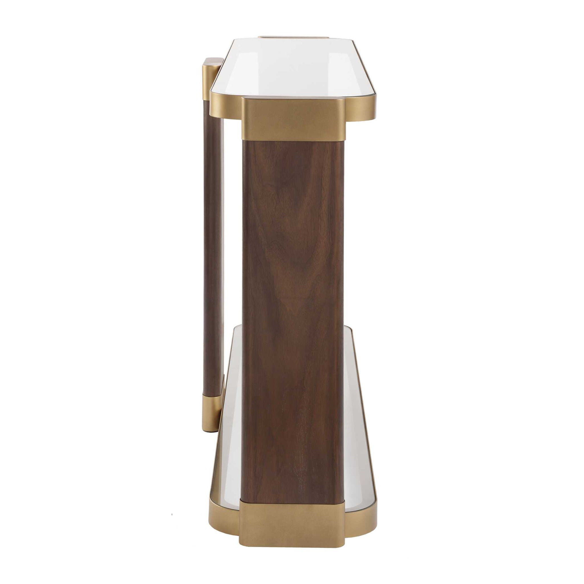 Ryles - Glass Console Table - Brass / Brown / Woodtone