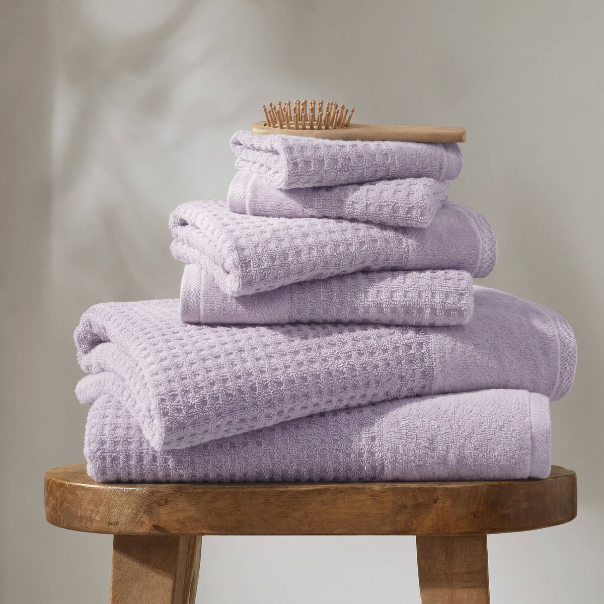 Spa Waffle - Cotton Jacquard Bath Towel (Set of 6) - Lilac