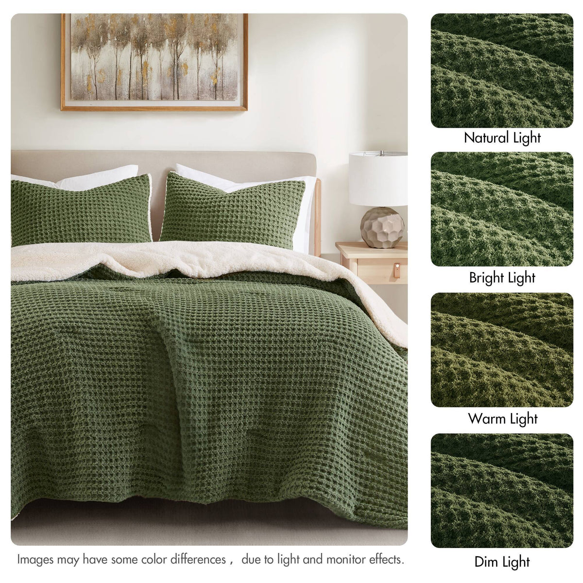 Riordan - King Waffle Knit Comforter Set - Olive