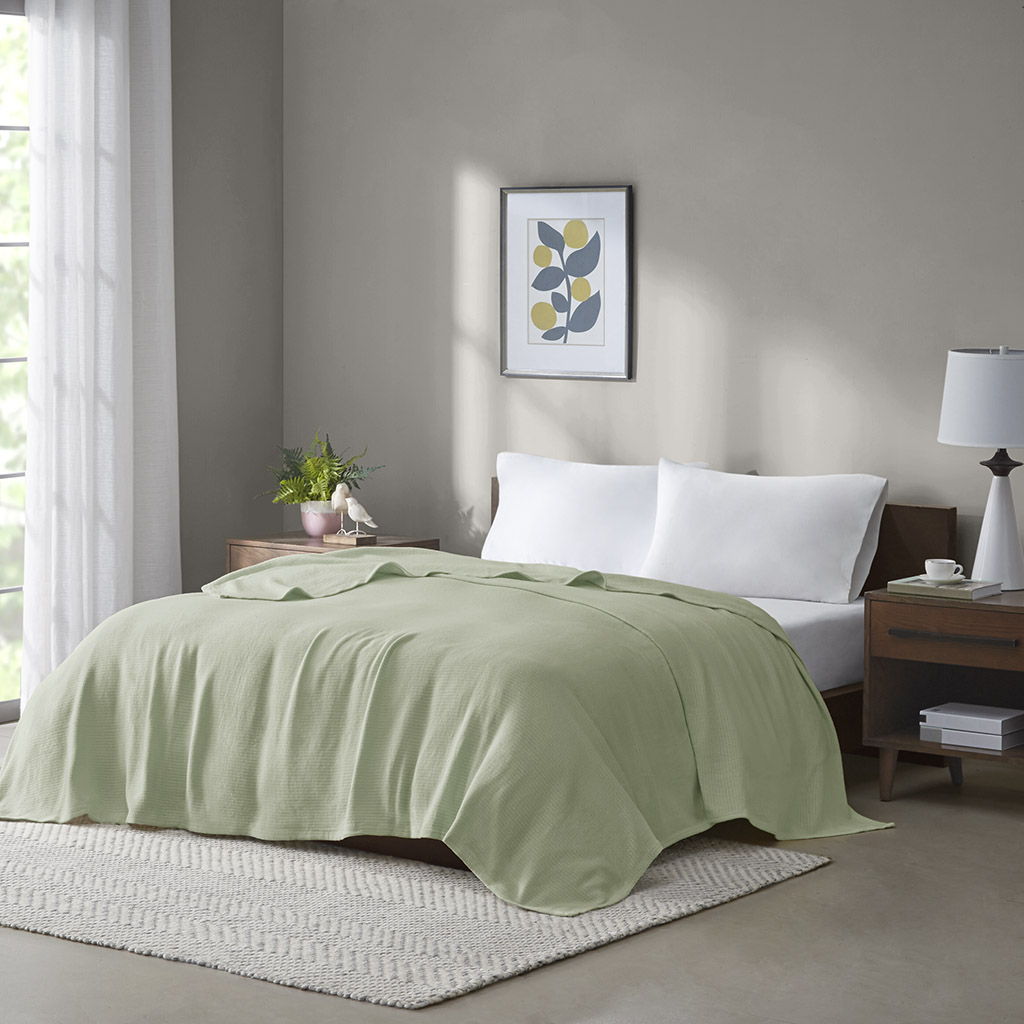 Freshspun Basketweave - Twin Cotton Blanket - Green