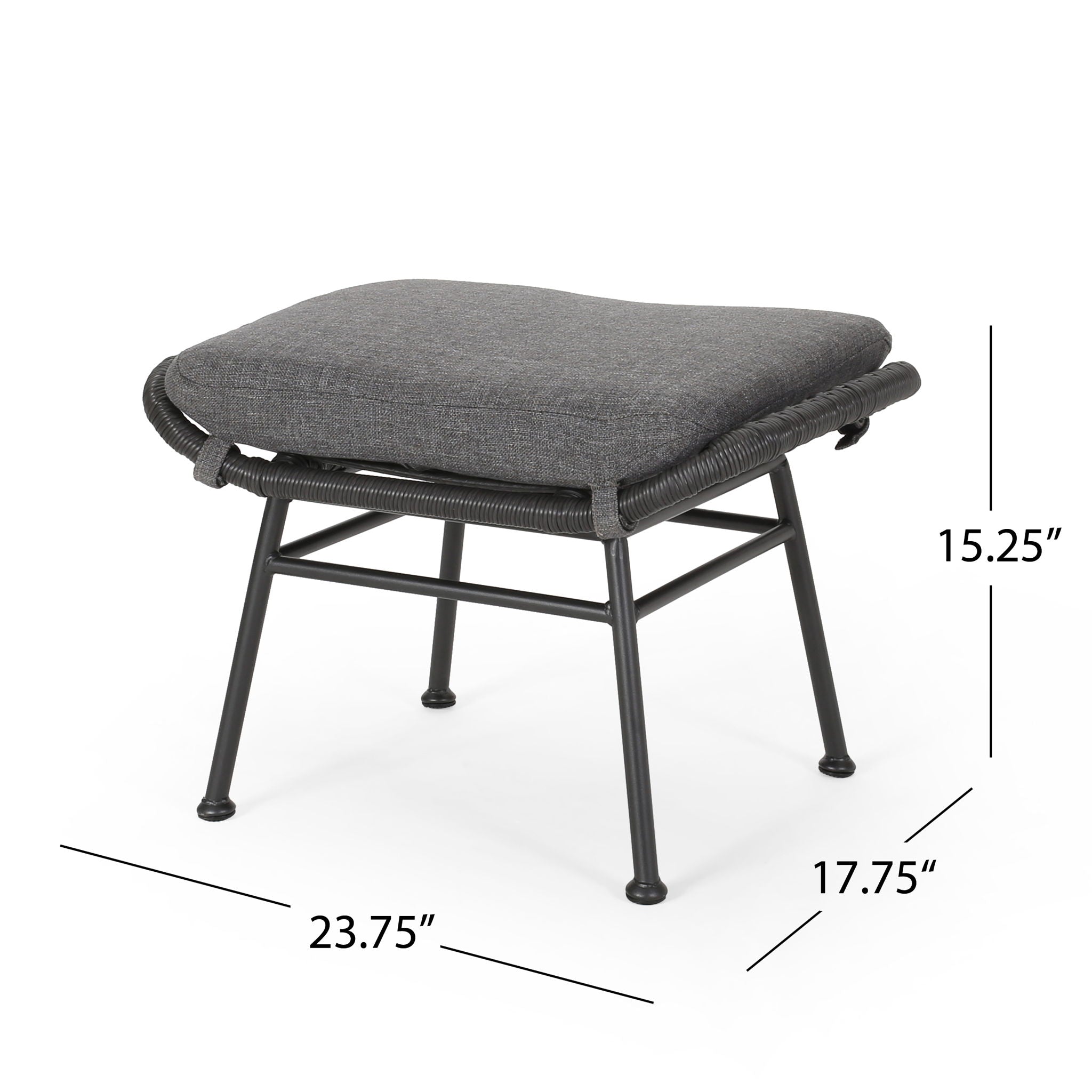 Outdoor Modern Boho Wicker Ottoman With Cushions (Set of 2)
