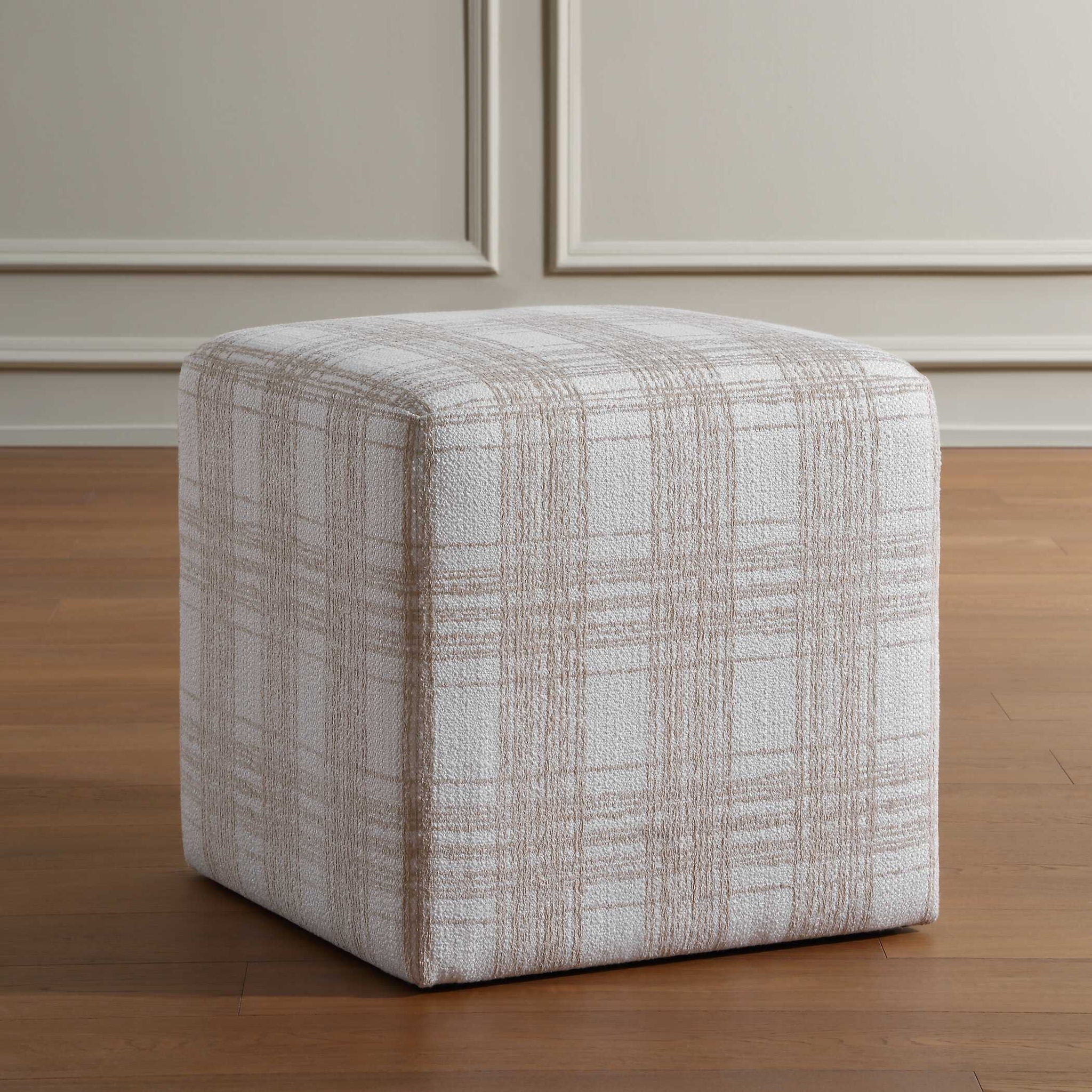 Joie - Porcelain Plaid Ottoman - White