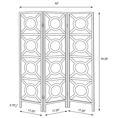 Circle Pattern 3 Panel Folding Screen - Brown