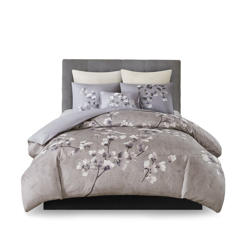Sakura Blossom - King 3 Piece Sateen Printed Comforter Set - Lilac