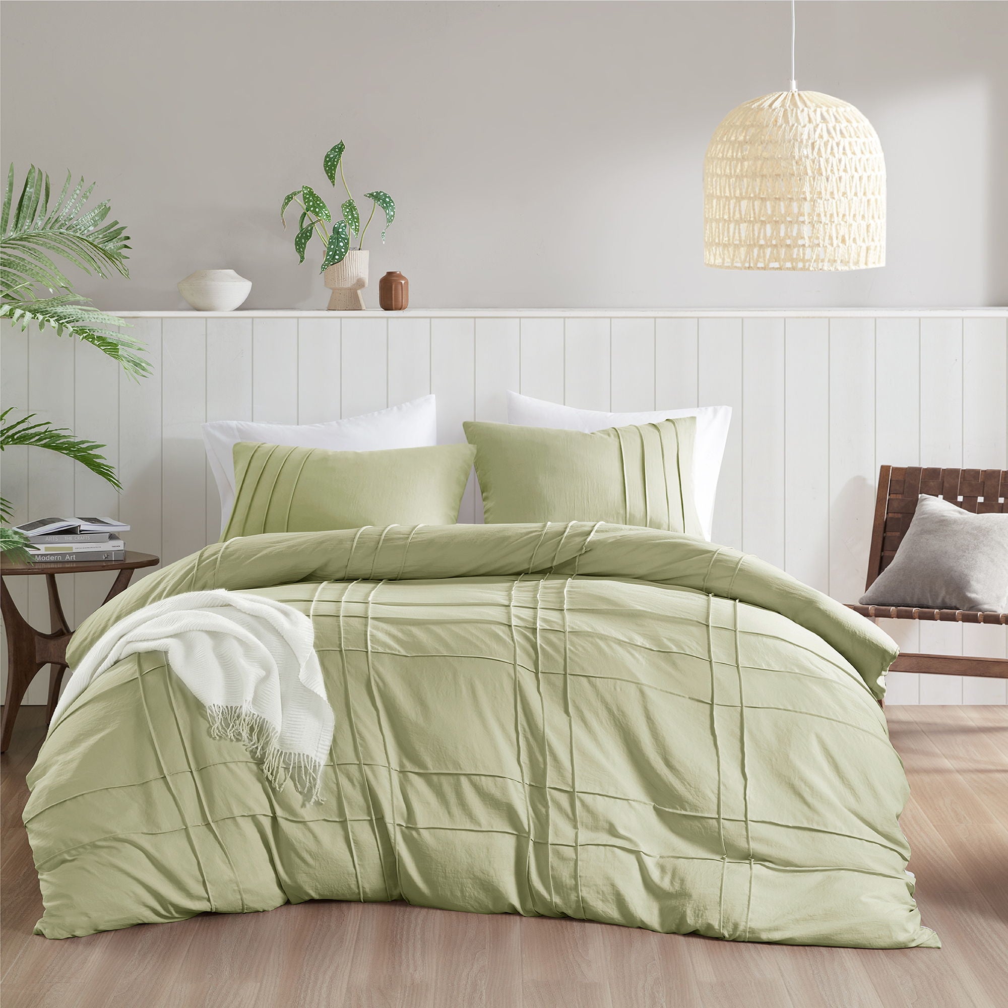 Porter - Queen Soft Washed Pleated Duvet Cover Set - Sage