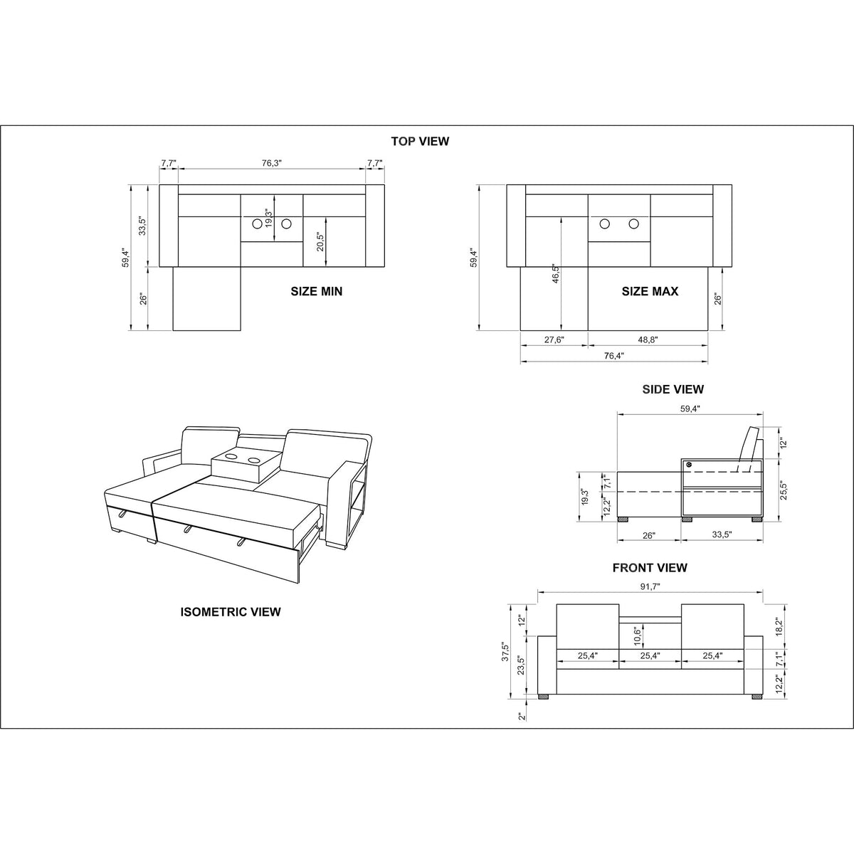 Terrence - Pull Out Sofa Bed - Dark Gray