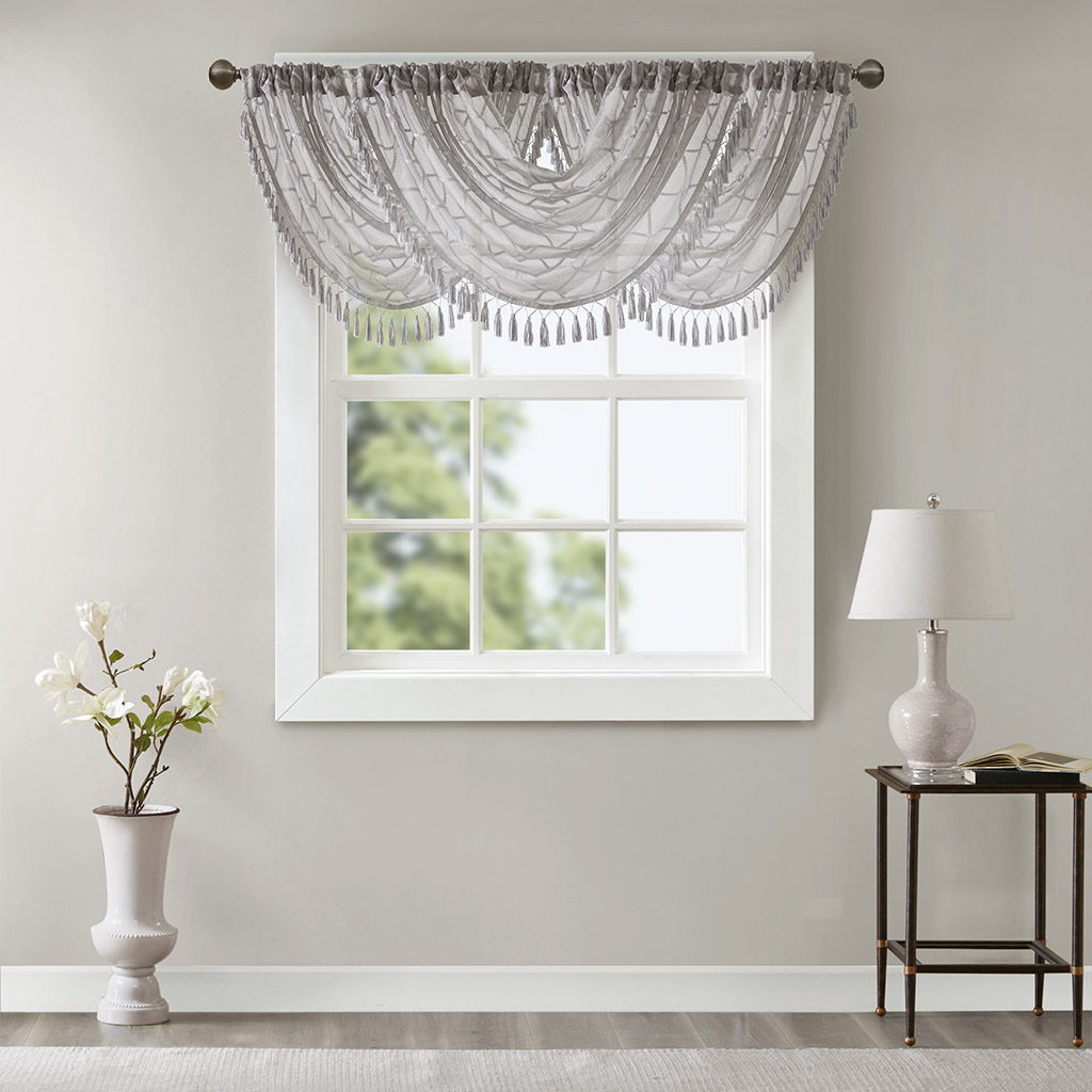 Irina - Diamond Sheer Embroidered Waterfall Valance - Gray